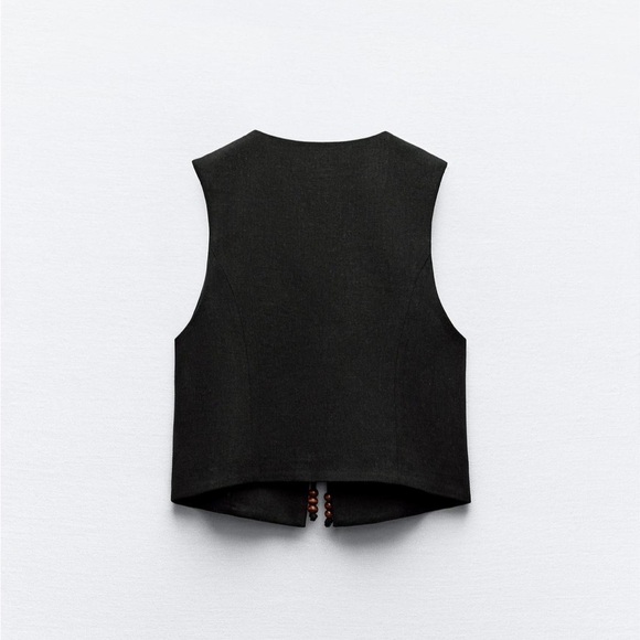 Zara Linen Blend Vest with Beaded Bows - Picture 2 of 5